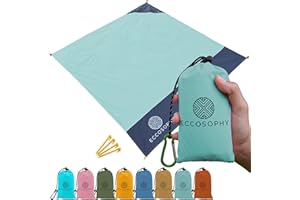 ECCOSOPHY Sand Proof Beach Blanket - Waterproof Picnic Blanket 60x55 Outdoor Compact Pocket Blanket Lightweight Ground Cover for Hiking Camping Festivals Sports Travel with Bag & Stakes (Pistachio)