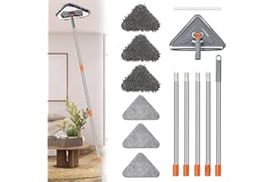 Wall Cleaner, PLOEOUAR Baseboard Cleaner Mop with Long Handle, 360° Rotating Triangle Microfiber Dust Mop with Extension Pole 25" to 85", 6 Replacement Pads for Wall Washer Cleaning Ceiling Floor