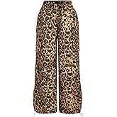 Floerns Women's Leopard Straight Leg Cargo Pants Cheetah Drawstring Ruched Trousers