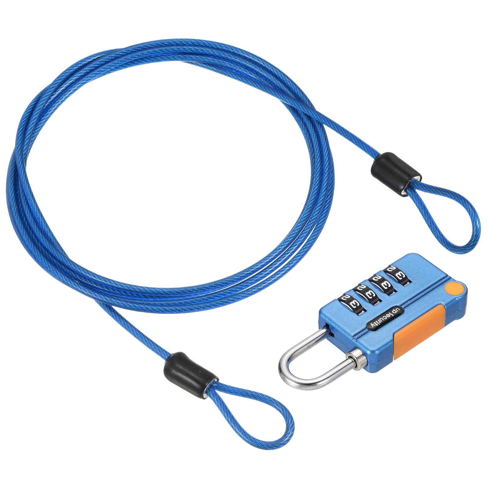 PATIKIL Security Steel Cable with 4 Digit Combination Lock, 5Ft Coated Safety Wire Rope Double Loop Padlock for Outdoor Travel Luggage, Blue