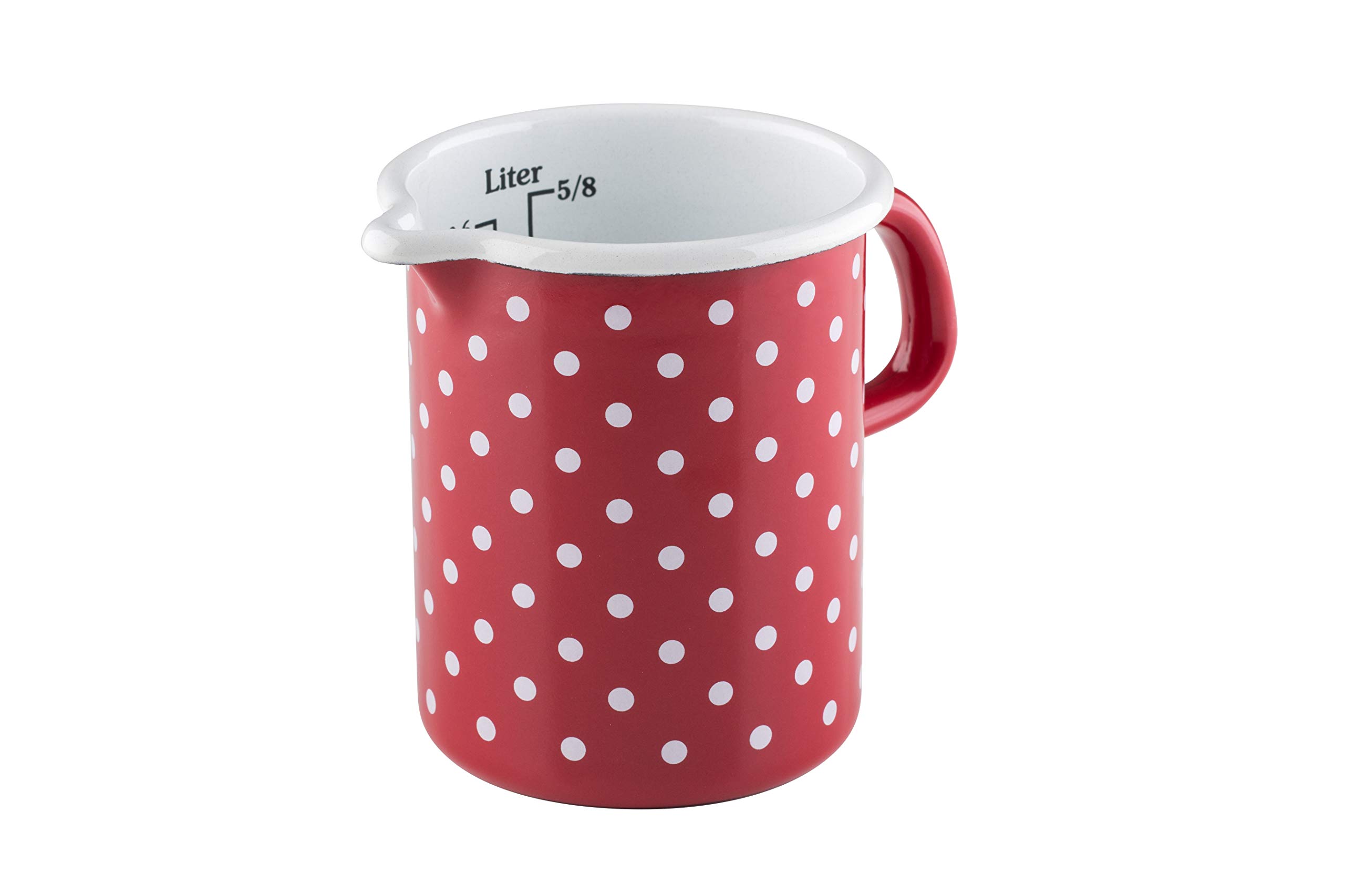 Riess, Country 0337-077 Kitchen Dimensions 9 Red Dots Diameter 9 cm Height 12 cm Capacity 0.5 litres Enamel Red/White Induction