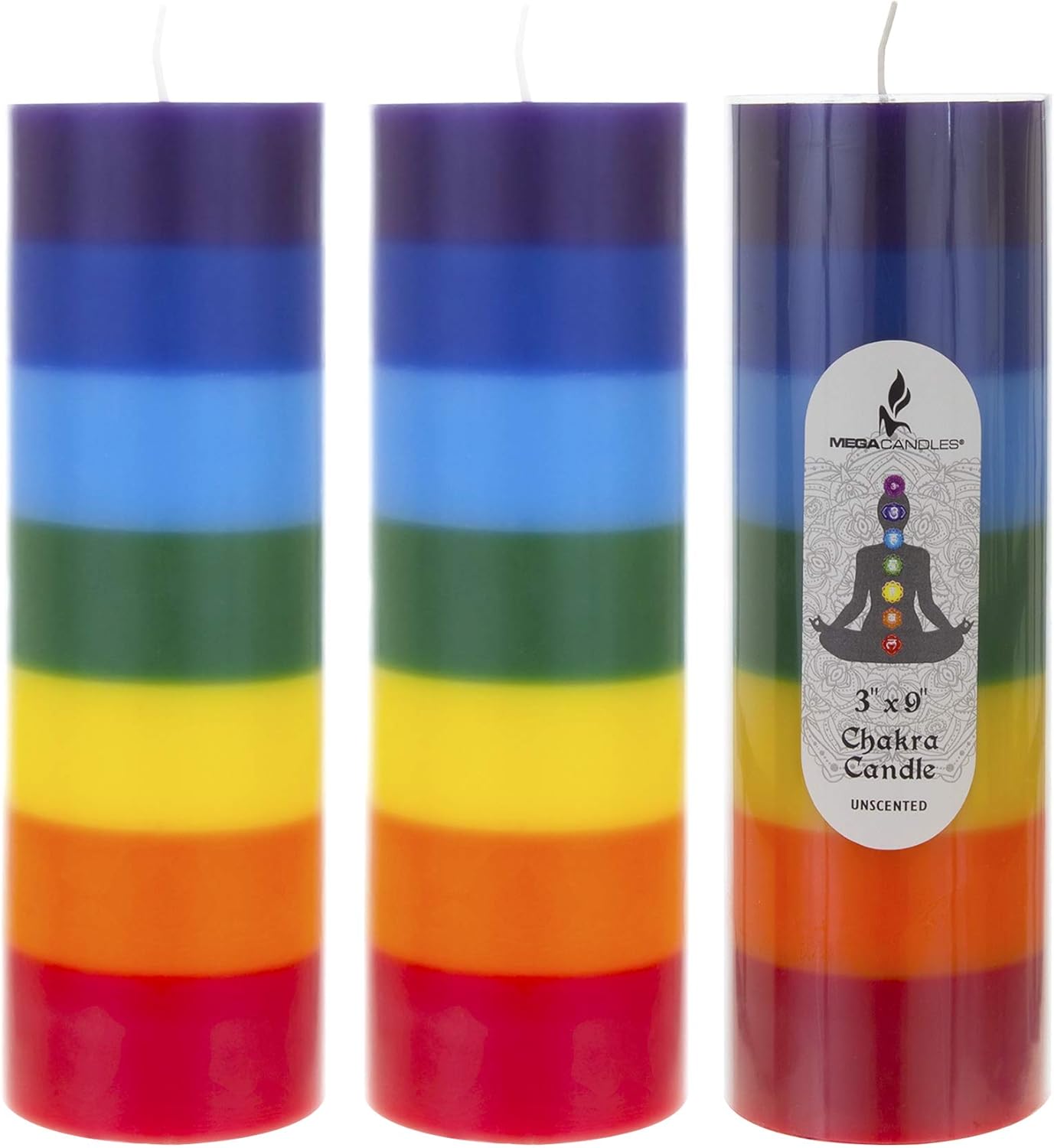 Mega Candles 3 pcs Unscented Multi Color Chakra Round