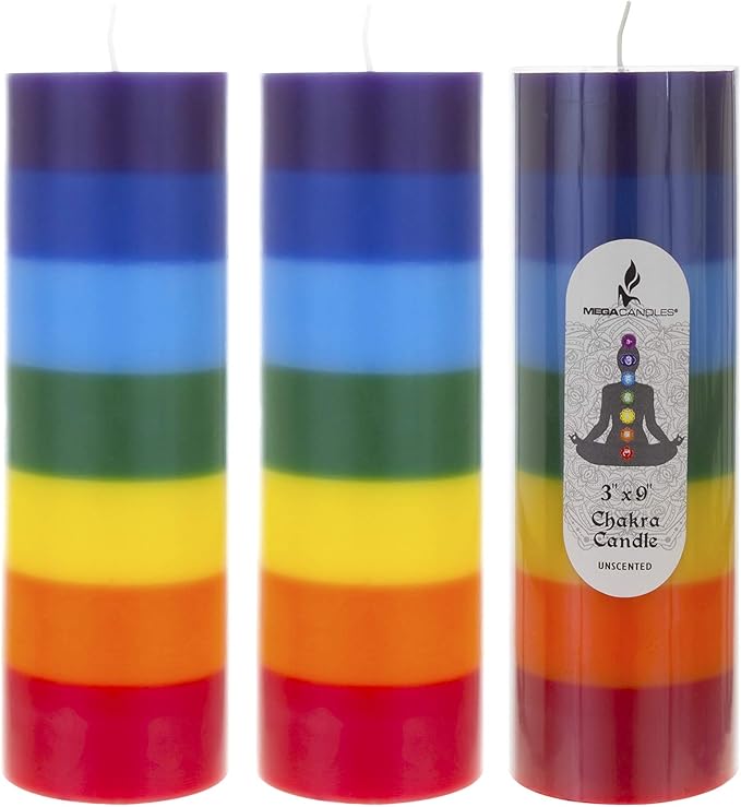 Mega Candles 3 pcs Unscented Multi Color Chakra Round