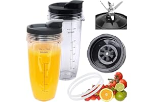 ABTER [New Model] Replacement 7 Fins Male Blade&24oz Blender Cups Compatible For Nutri Ninja Auto iQ Blender [4 Inch Male 7 Fins Blade]