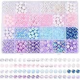 Pandahall 600pcs Blue Pink Crackle Acrylic Beads for Bracelet Making, Candy Color Chunky Fun Beads Set 8mm Mix Plastic Round Loose Beads for DIY Jewelry Making Necklace