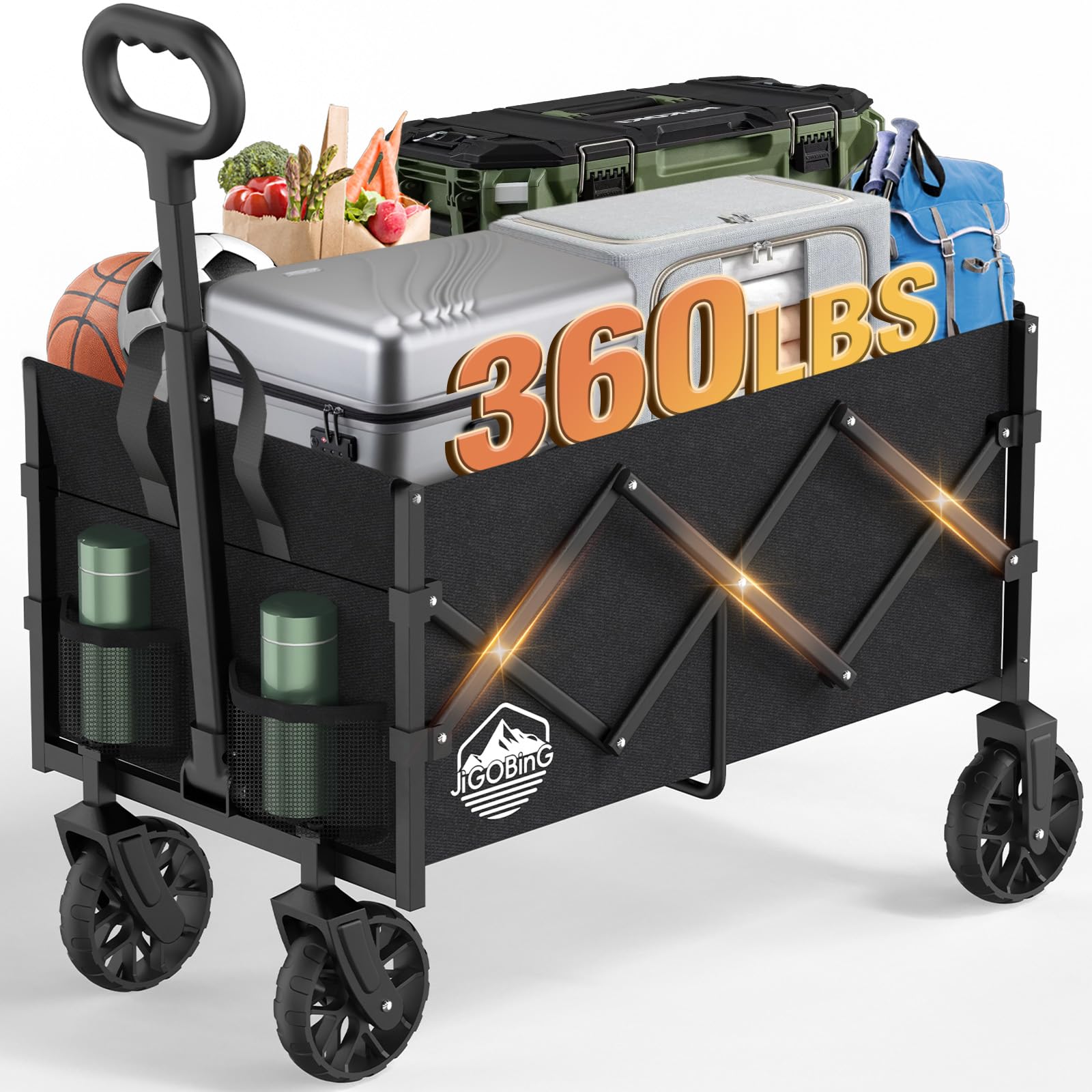 Photo 1 of JIGOBING Collapsible Wagon, Portable Folding Wagons Carts with Wheels Foldable, 360lbs Heavy Duty Utility Cart with Cup Holders for Beach Grocery Camping Garden