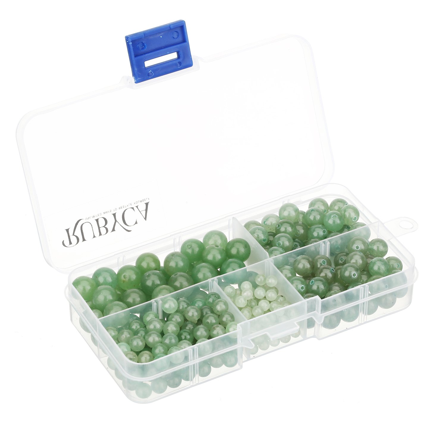 RUBYCA Natural Green Aventurine Gemstone Round Loose Beads Organizer Box Jewelry Making Mix Sizes