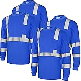 Amylove 4 Pcs Long Sleeve Safety Shirt High Visibility Reflective Construction Work Shirts for Men Women(XL,Blue)