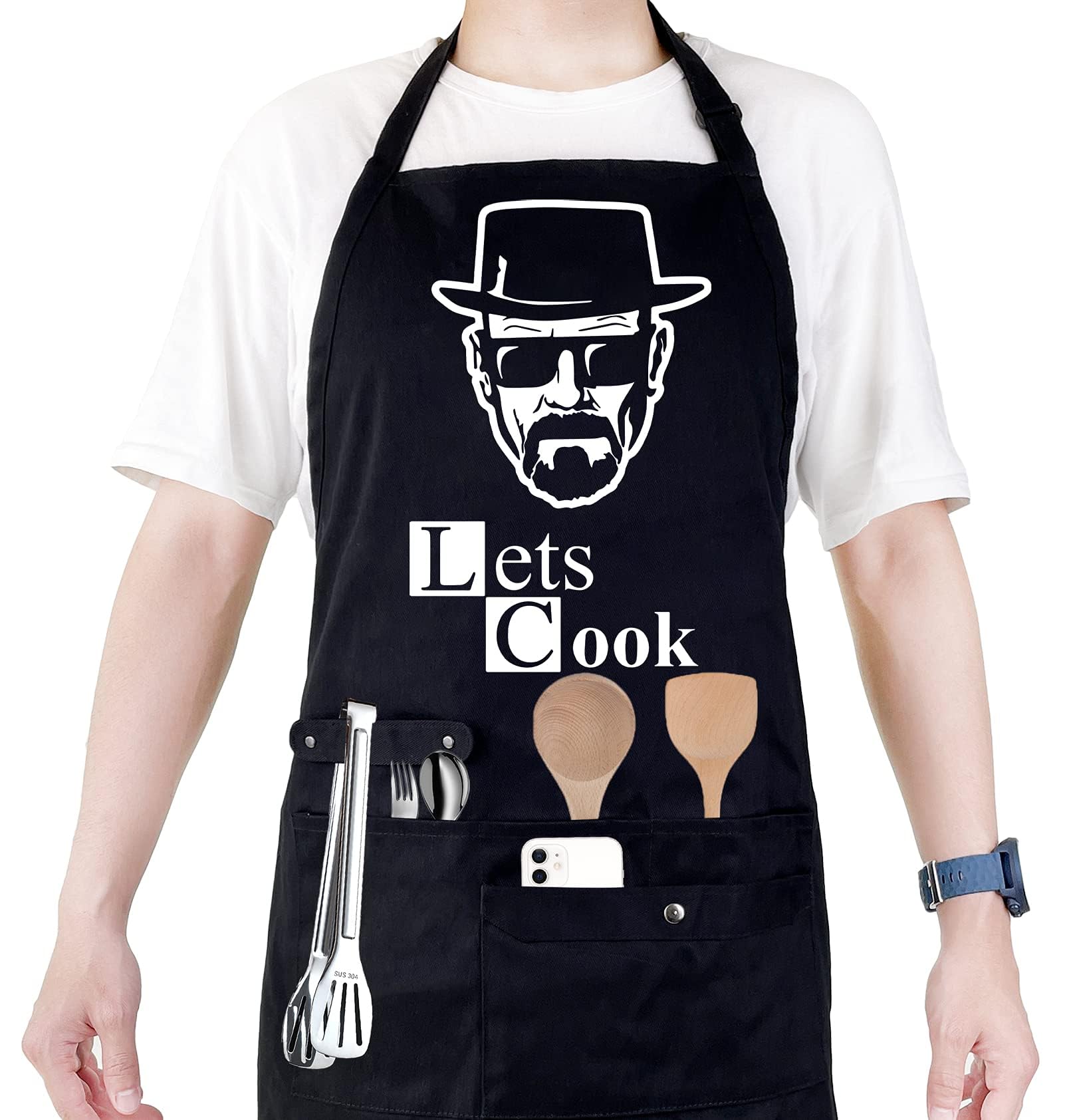 Photo 1 of Binggle Funny Cooking Chef Apron for Men with Pockets BBQ Kitchen Work Aprons Birthday Father's day Creative Gifts for Dad