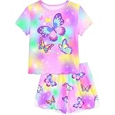 MHJY Girls Pajama Set 2 Piece Ruffled Short Sleeve Summer Sleepwear | Breathable Girls Pjs Featuring A Soft Elastic Fit And Stylish Ruffles Perfect For Cozy Sleep Or Summer Lounging