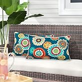 Magpie Fabrics Pack of 2 Outdoor Waterproof Lumbar Rectangular Throw Pillow with Insert 12x20 Inch, Home Decorative Toss Cushion for Patio Garden Car Office (Heronsbill Turquoise Green)