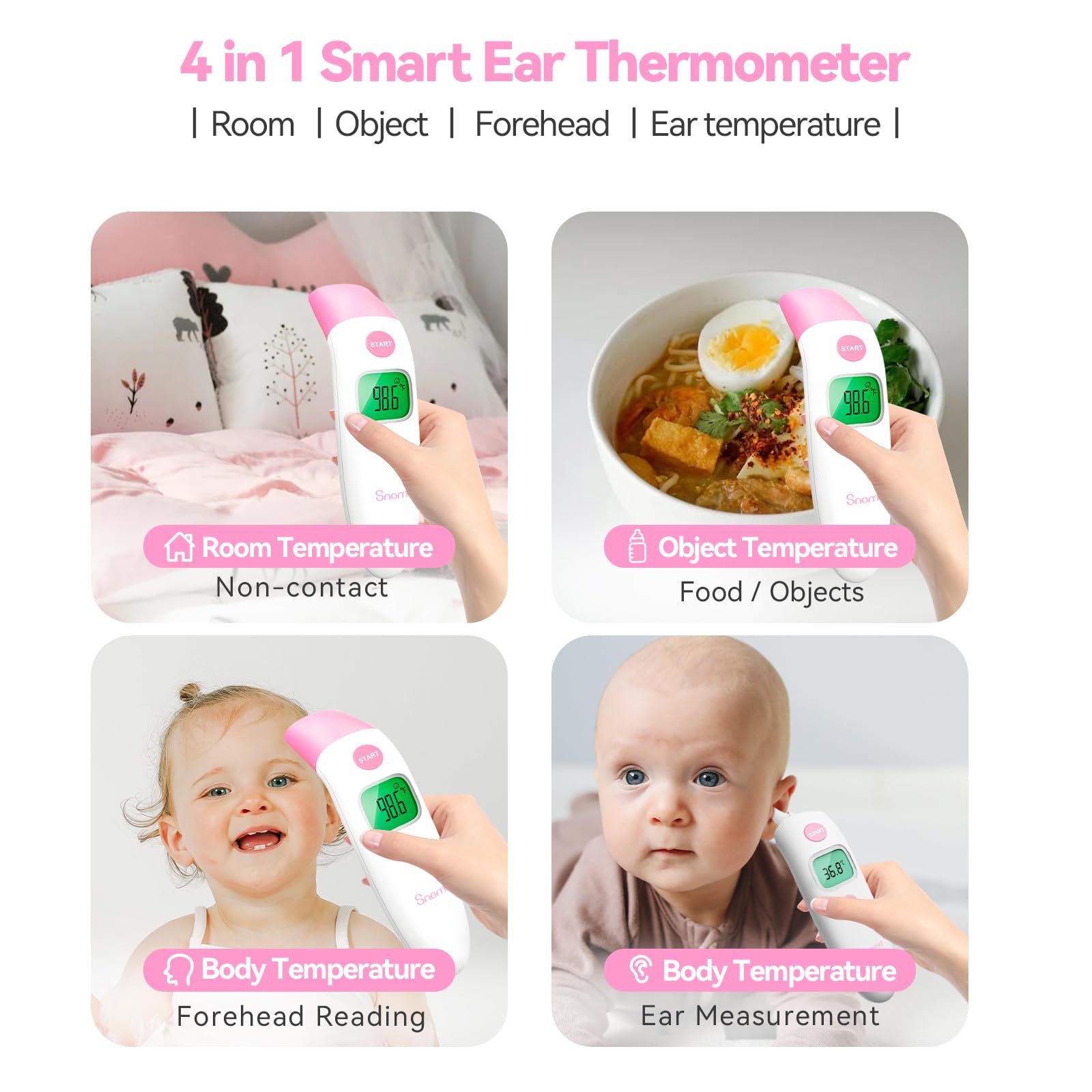 Forehead and Ear Thermometer 3 in 1 Non-Contact Backlight Body Object Temperature Checking Sensor Touchless Digital Thermometer with Fever Alert