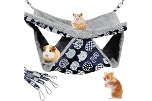 2 Layers Small Animals Hammock for Guinea Pig Cage, Double Sided Soft Hideout and Warm Bedding, Toys for Hamster Ferret (Blue