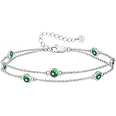 LOUISA SECRET Birthstone Bracelets for Women, 925 Sterling Silver Charm Link Double Strand Bracelet, Birthday Anniversary Christmas Jewelry Gifts for Wife Girlfriend Mother her…
