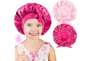 CONFVRTER 2 PCS Kids Bonnets for Girls, Silk Bonnet for Kids, Satin Bonnet for Sleeping, Baby Toddler Hair Cap with Tie Band
