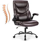 Sweetcrispy Computer Gaming Chair, Ergonomic High Back Heavy Duty Task Desk Office Chairs with Wheels, Flip-up Arms, Adjustable Height, PU Leather,Dark Brown