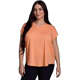 RBX Women's Plus Size V-Neck T-Shirt Tunic Relaxed Fit Super Soft Short Sleeve Jersey Tee