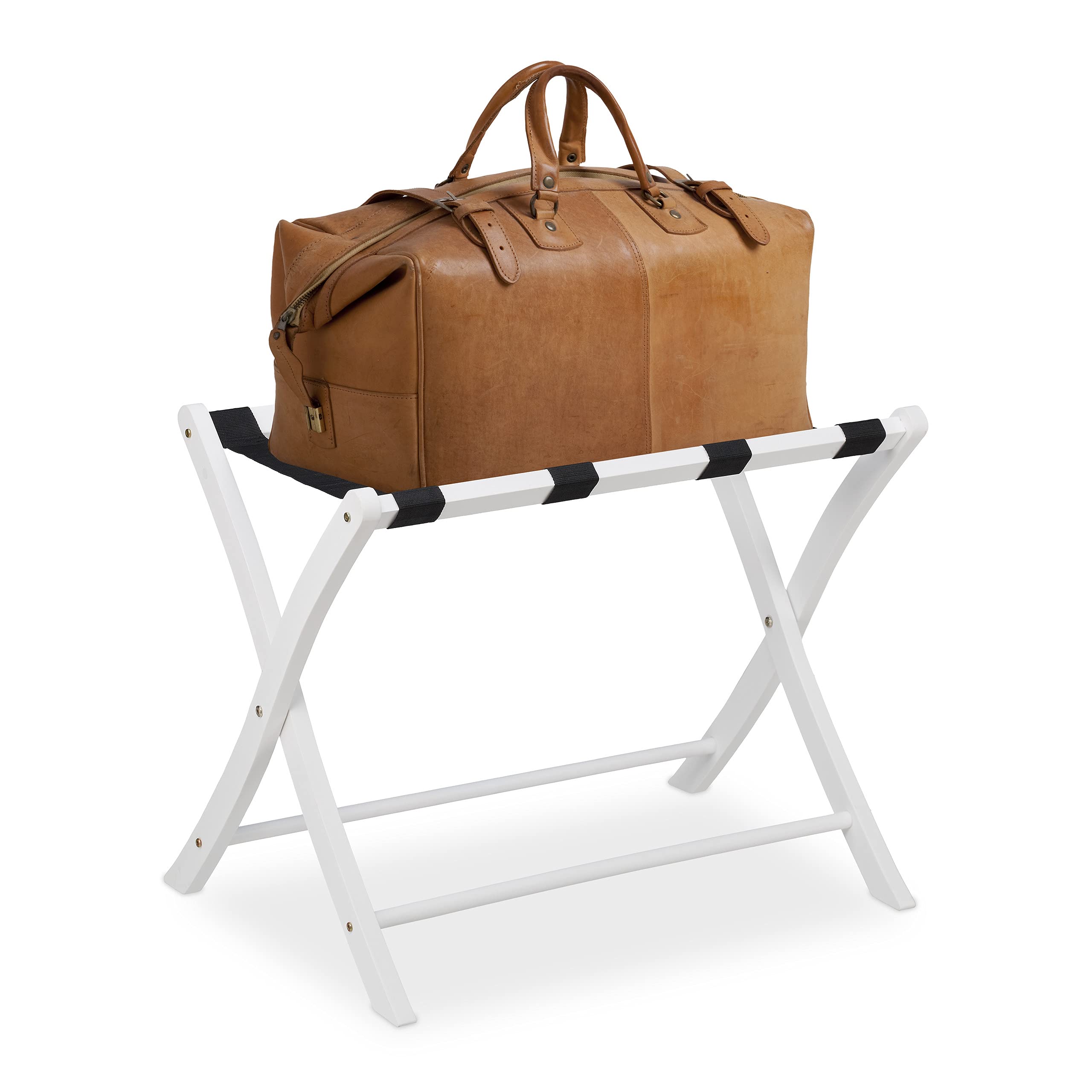 Relaxdays Wooden Luggage Rack, Foldable Suitcase Storage Stand, for Travellers, HxWxD: 52.5 x 66.5 x 48 cm, White