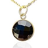 Joyfulmuze Genuine Black Tourmaline, Faceted Round Stone, Sterling Siver 18K Gold Plated, Handmade Jewelry Gifts for Women (Black Tourmaline Gold)