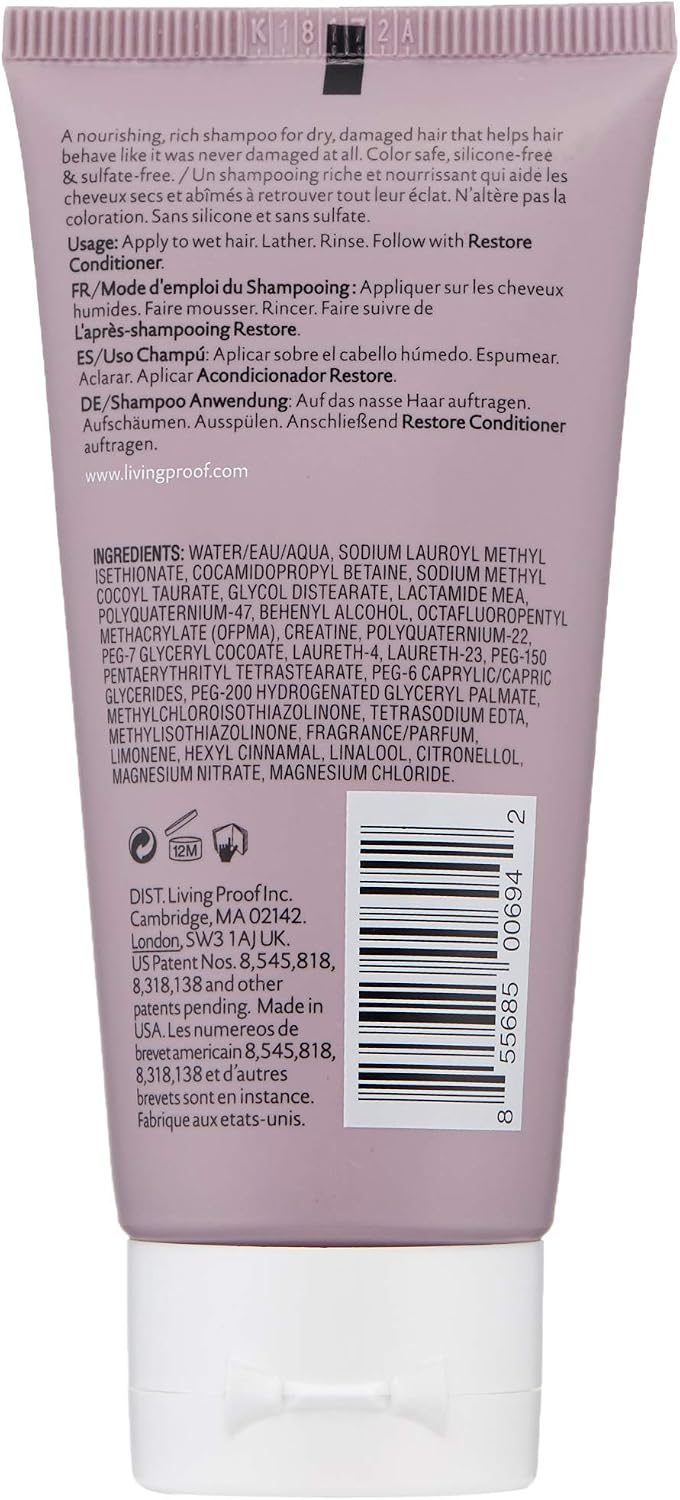 Living Proof 1438 Restore Shampoo 60ml - For Damaged & Dry Hair, White, 60 ml (Pack of 1) - Image 3