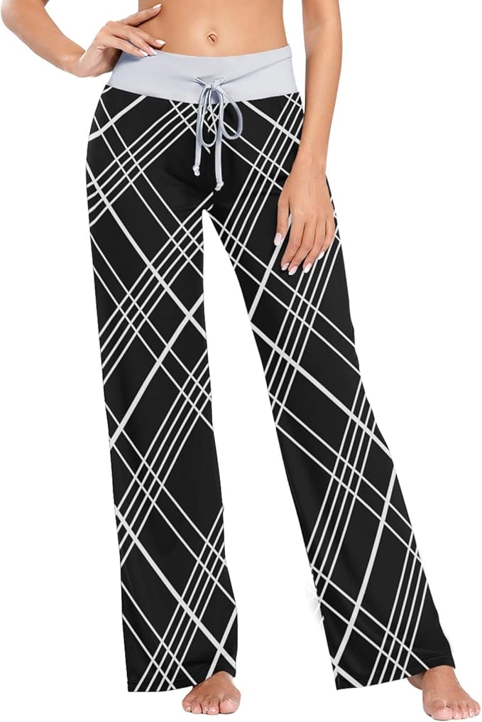 Abstract Texture Black Plaid Fabric Women's Pajama Pants