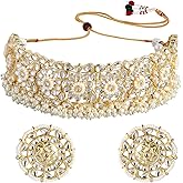 I Jewels Gold Plated Indain Wedding Bollywood Kundan & Pearl Studded Choker Necklace Jewellery Set For Women (K7208)