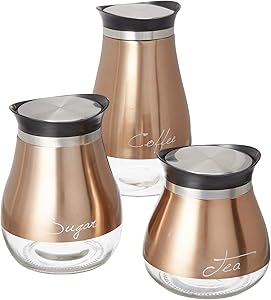 Le Regalo 3 Piece, Coffee, Tea and Sugar Storage Jar Set, 3, Copper
