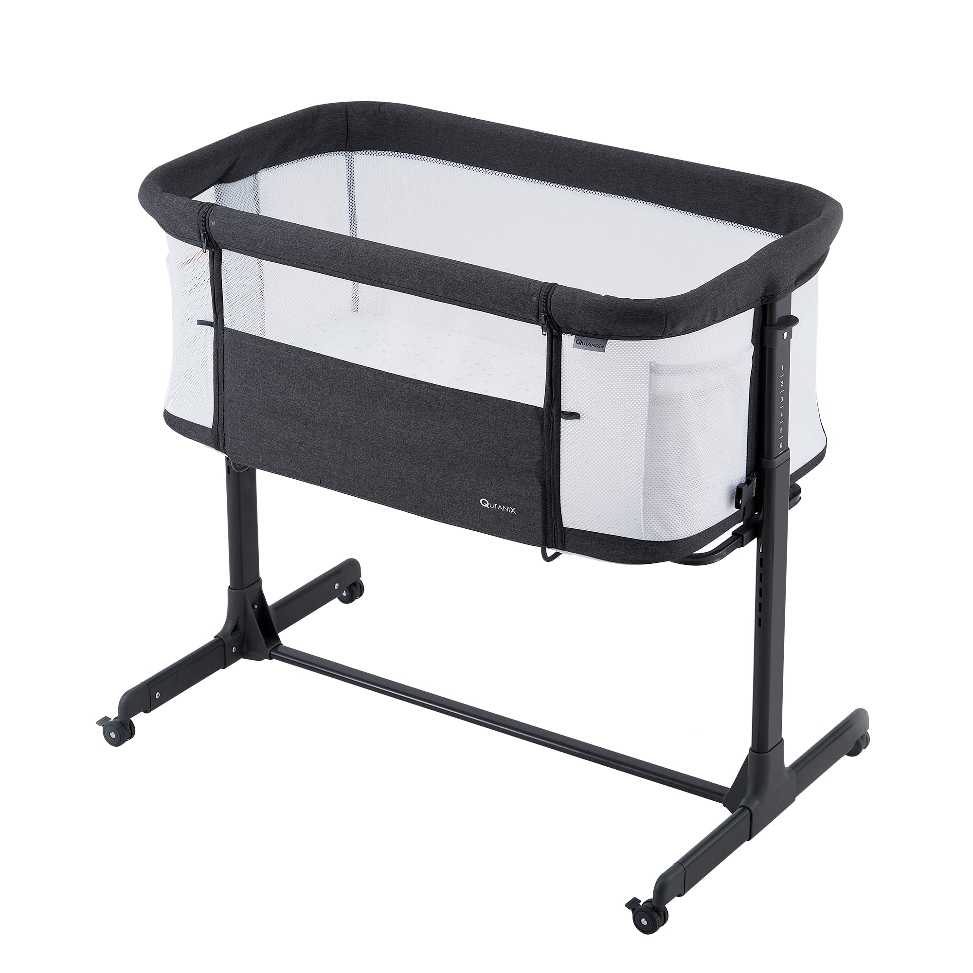 Baby Bassinet Bedside Sleeper with Wheels,Easy Folding Lightweight Crib for Baby/Infants,Breathable Mesh and Adjustable Height - Grey