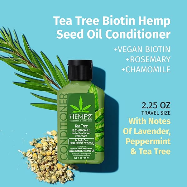 HEMPZ BIOTIN HAIR CONDITIONER – TEA TREE & CHAMOMILE – FOR SCALP CARE HAIR GROWTH & STRENGTHENING OF DRY, DAMAGED AND COLOR TREATED HAIR, HYDRATING, SOFTENING, MOISTURIZING – TRAVEL SIZE 2.25 FL OZ