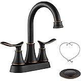 GELE Bathroom Faucet Oil Rubbed Bronze with Pop-up Drain & Supply Hoses 2-Handle 360 Degree High Arc Swivel Spout Centerset 4
