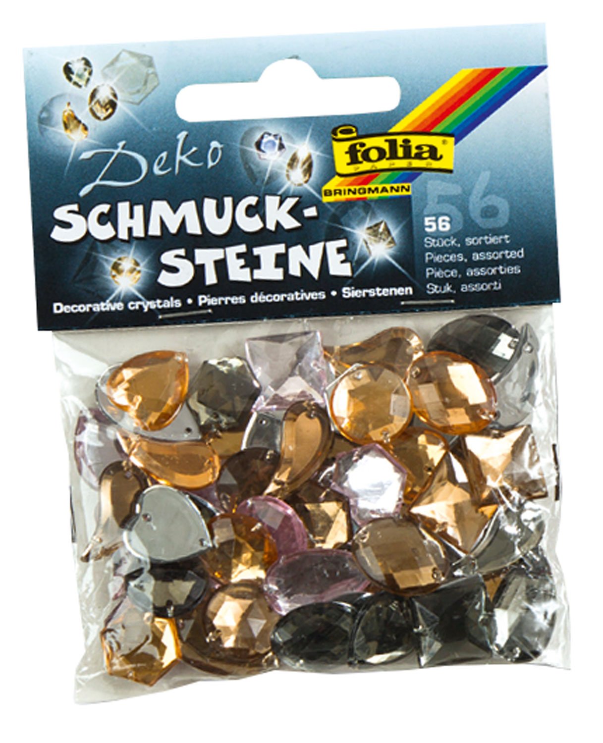 Folia 1252 - Midi Smoky Gemstones - Pack of 56 - Assorted with Sewing or Sticking Holes - Ideal for Decorating Greeting Cards, Scrapbooking and Other Crafts