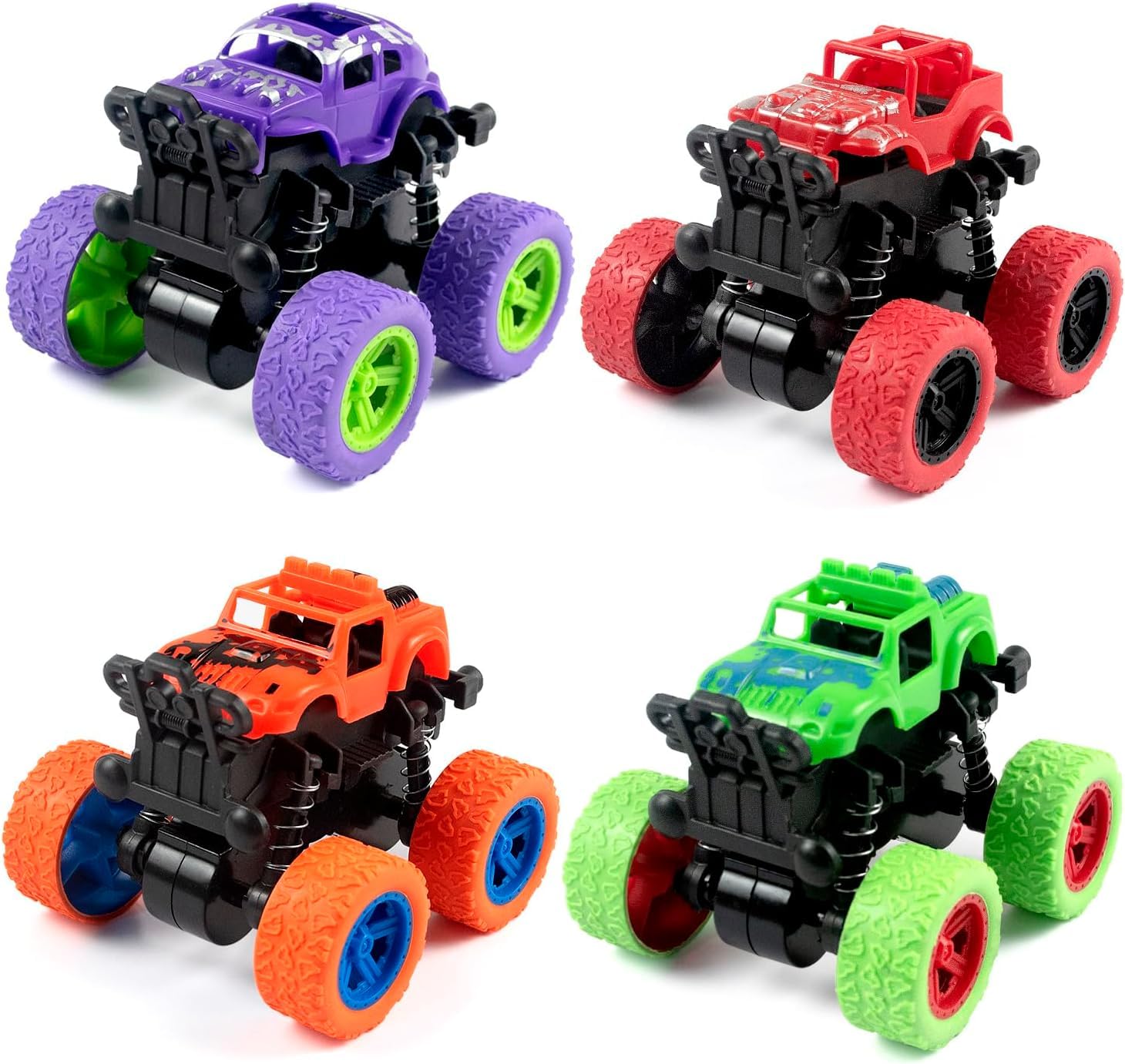 iFunLong 4 Pack Monster Trucks,Inertia Powered Toy Cars, Toy Trucks with Shock Springs and Big Tires, Christmas Birthday Gifts for 3/4/5/6 Years Old Toddlers Boys Girls