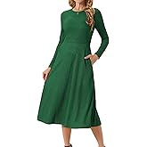 Seta T Women's Fall Dresses Long Sleeve Round Neck Casual Knit A-Line Midi Dress