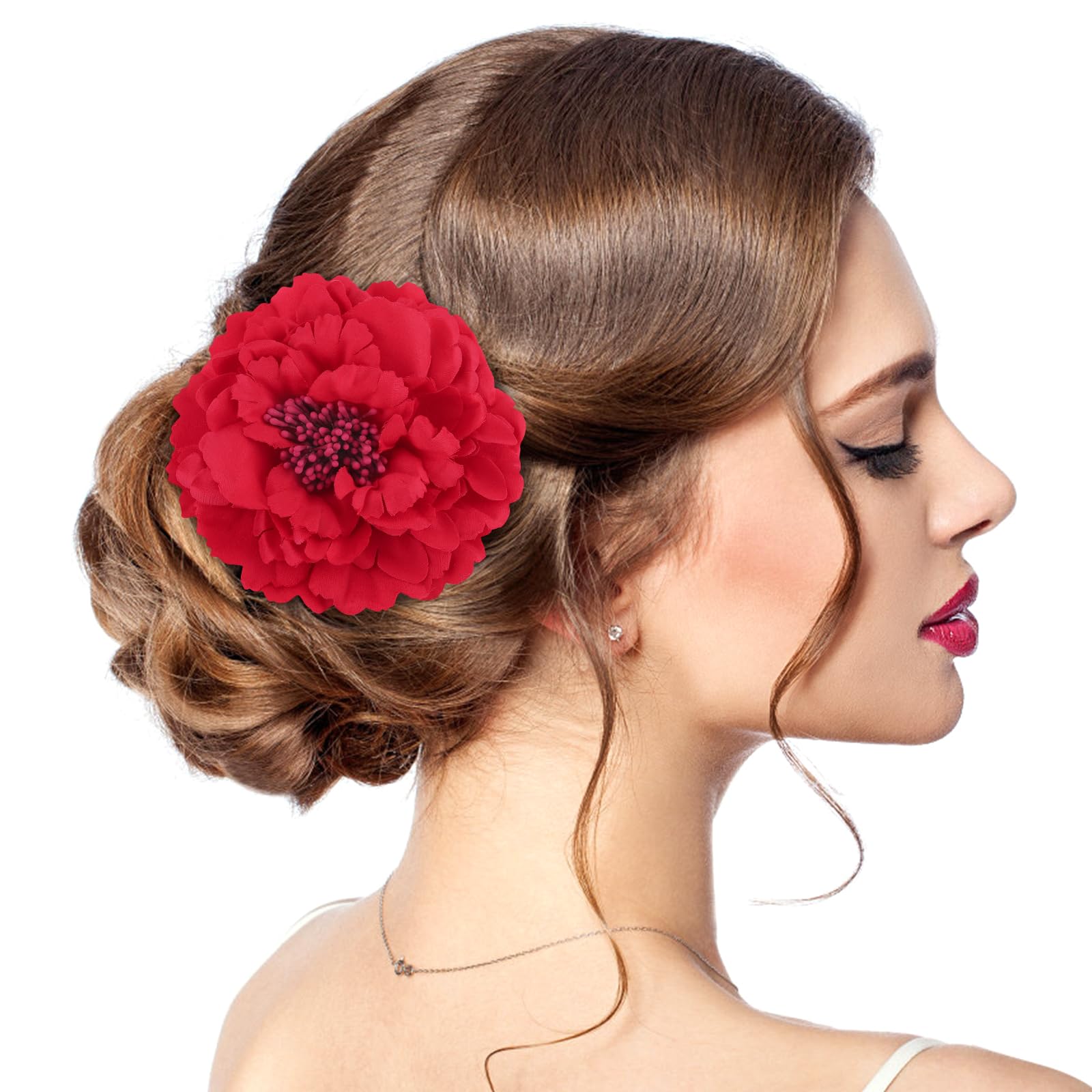 Photo 1 of Neptniopllab Red Peony Fascinator Hair Accessory, Large Artificial Flower Brooch Hairpin