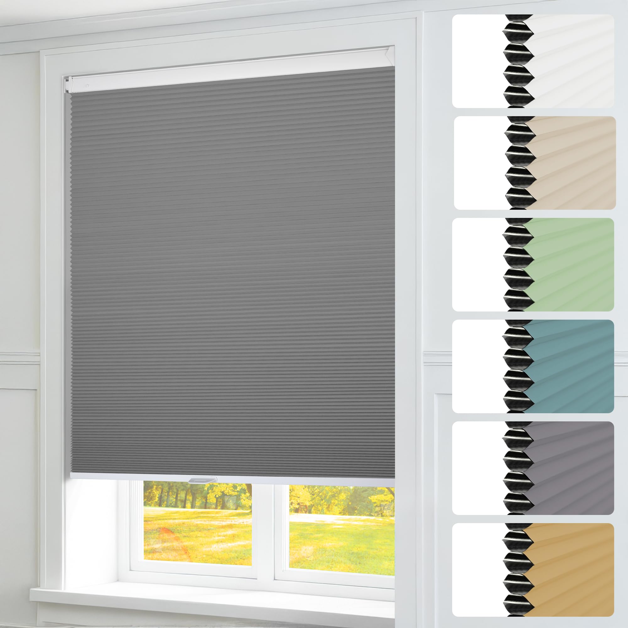 Homedemo No Drill No Tools Blackout Cellular Shades Cordless, Honeycomb Blinds for Window, Easy Install No Screws Thermal Insulated Noise Reduction Cellular Blinds for Home 24" W x 48" H