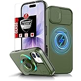 FRLMOOES for iPhone 17 Case Magnetic Compatible with MagSafe Wireless Charging,with 2 Screen Protectors,Built-in Kickstand Ring,with Camera Cover Shock-Absorbent Shockproof Heavy Duty Protection Green