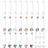 MONAZEO 22Pcs 14G 38mm Sports Pregnancy Maternity Flexible Bioplast Long Belly Button Rings Navel Retainer Body Piercing