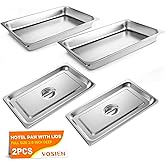 VOISEN Hotel Pans with Lids 2 Pack 1/1 Size 2.5" Deep, 1.2mm Thick Steam Table Pans Full Size, Commercial Food Pan for Catering Buffet Chafing Dish Pan,20.87"x12.8"x2.5"