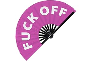 FAN-DOM Fuck Off Hand Fan Foldable Bamboo Circuit Hand Fan Funny Gag Slang Words Expressions Statement Gifts Festival Accessories Rave Handheld Circuit Event Fan Clack Fans (Pink)