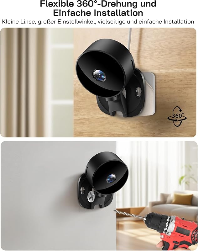 Überwachungskamera Innen 1080P, Mini Kamera WLAN für Zuhause mit Nachtsicht, Bewegungserkennung, 2-Wege-Audio, Ohne Monatsgebühr, Kompatibel mit Alexa & Google Home, Nur 2,4GHz WLAN