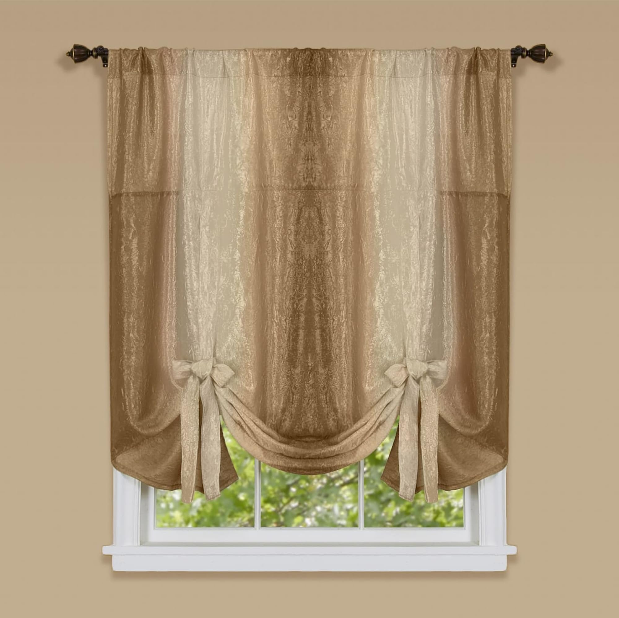 Achim Home Furnishings Soft Window Tie Up, Polyester, Sandstone, 50" W x 63" L (Pack of 1)