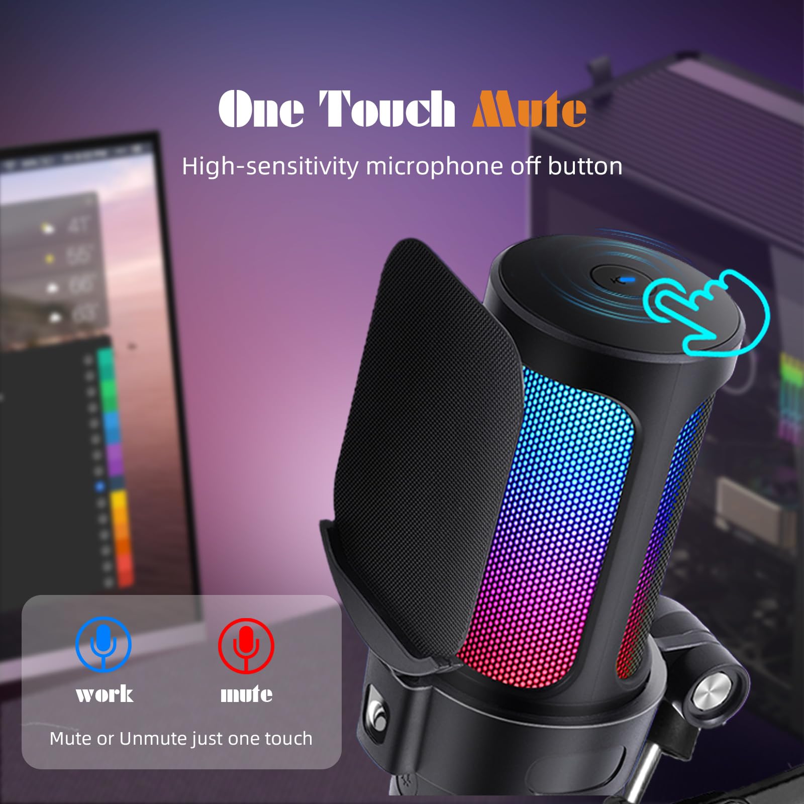 V VCOM Gaming Mikrofon mit Arm, USB Microphone Kit mit RGB Modi, Mute 7