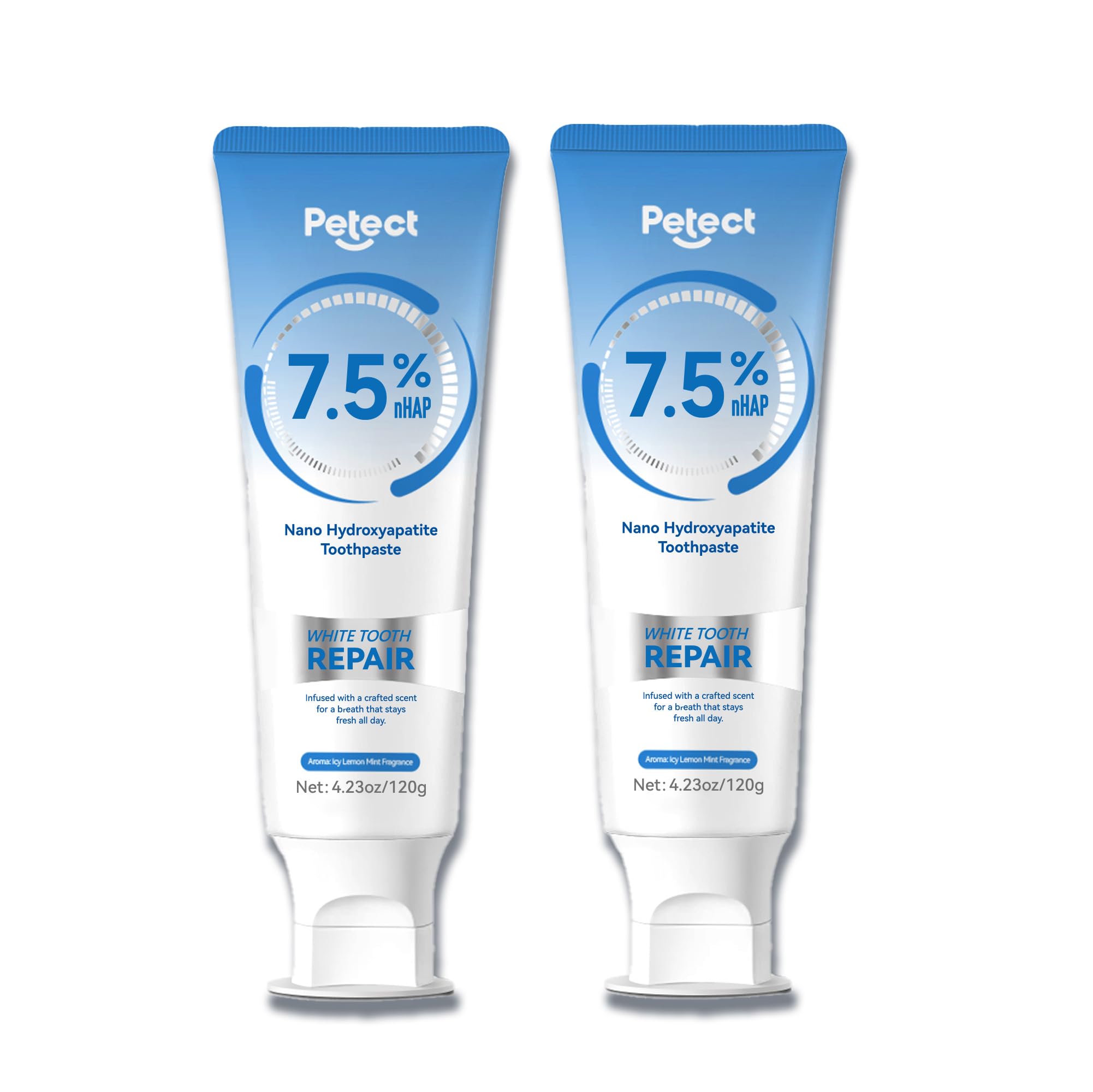 PETECT Hydroxyapatite Toothpaste 2-Pack, ICY Melon Mint Flavor, Enamel Protection Formula, Tooth Strengthening, Fresh Breath, Daily Use for Oral Health