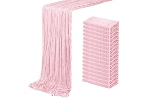 ACSUIT 16 Pack Light Pink Cheesecloth Table Runner 20 x 120 inch Gauze Table Runners 10 FT Long,Semi Sheer Boho Cheese Cloth Fabric Table Runner Bulk for Wedding,Party,Baby Shower,Bridal Shower Decoration