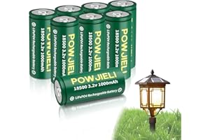POWJIELI 18500 Rechargeable Solar Batteries 3.2V, LiFePO4 1000mAh 3.2v Lithium Battery for Outdoor Garden Solar Lights, Flashlight (8 Pack)