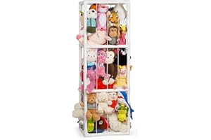 Trycooling Stuffed Animal Storage Zoo Stuffed Animal Holder Space Save Vertical Stuffed Animals Storage PVC with Elastic Band and Net for Playroom Birthday Gift for Bedroom Nursery - White