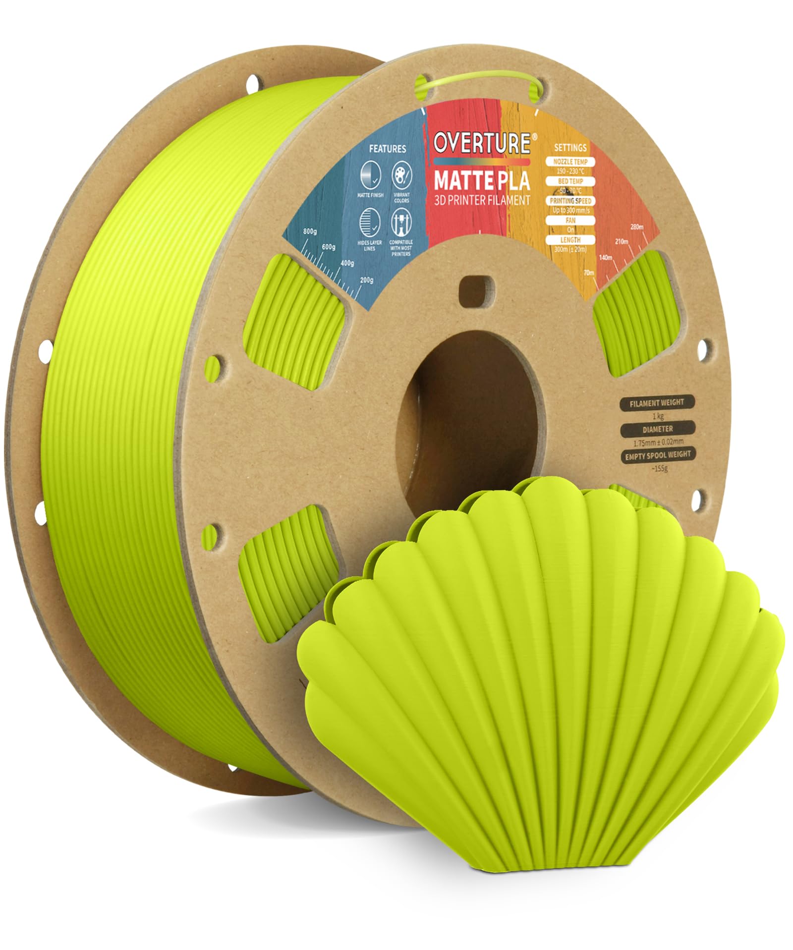 OVERTURE Matte PLA Filament 1.75mm, Easy to Print, PLA Matte 3D Printer Filament 1kg (2.2lbs), Cardboard Spool, Accuracy ± 0.02mm (Matte Grass Green)