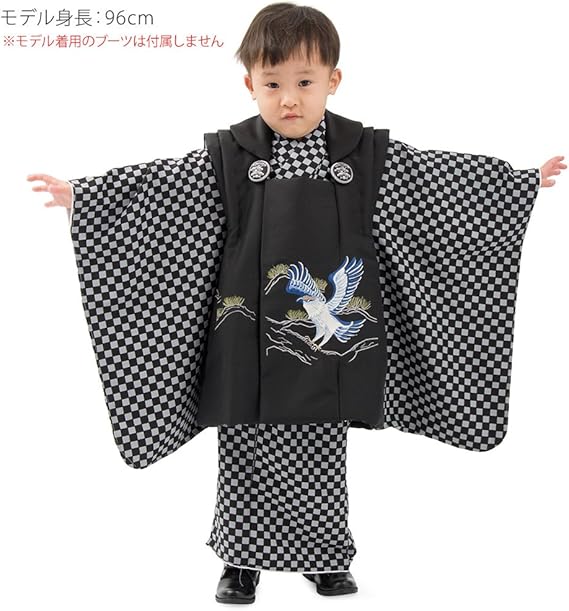 Amazon 京のみやび 七五三男の子被布セット 市松 黒 鷹 3才 着物 浴衣 甚平 通販