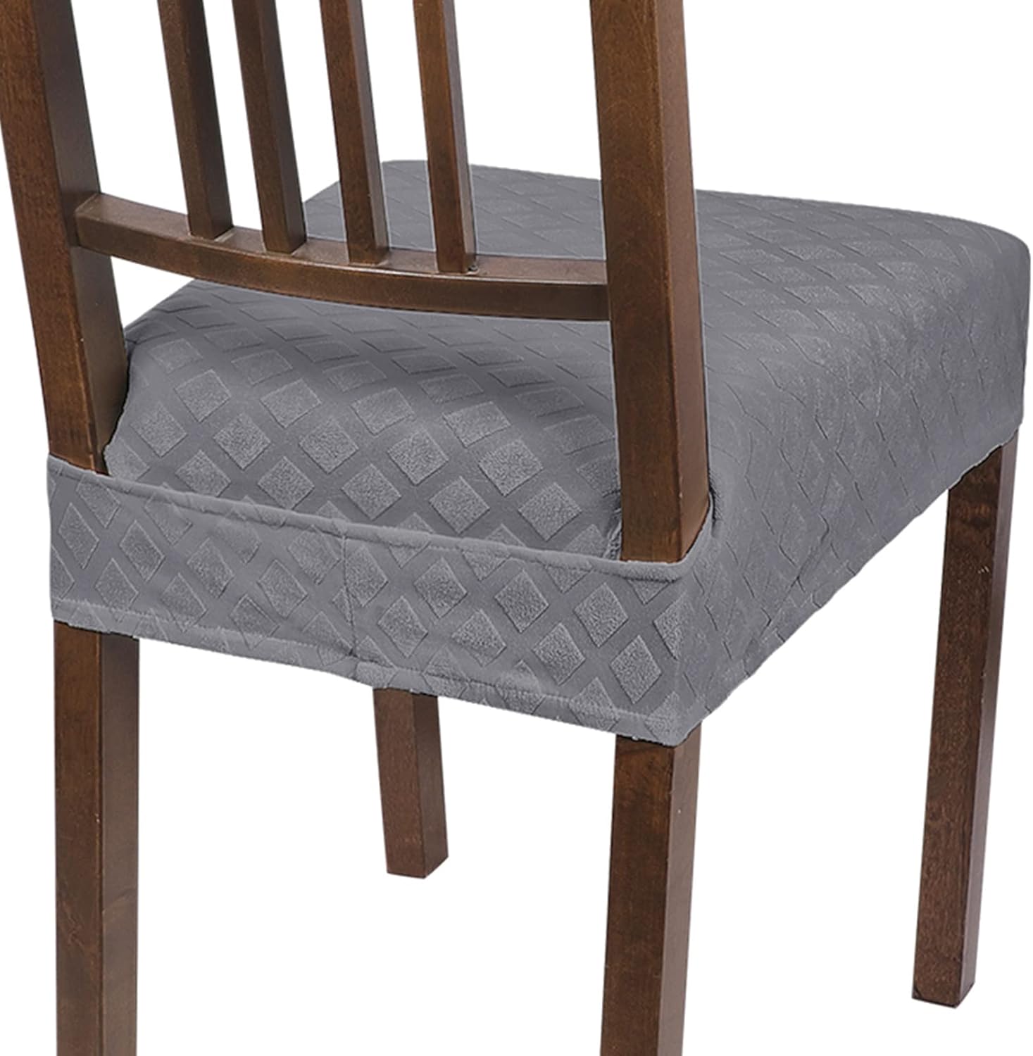 Slipcovers - SearchI Stretch Dining Chair Seat Covers Set of 4, Soft Removable Washable Seat Covers for Dining Chairs, Dining Room Seat Cover Slipcover Protector (Rear-Covered, Grey Diamond Jacquards)