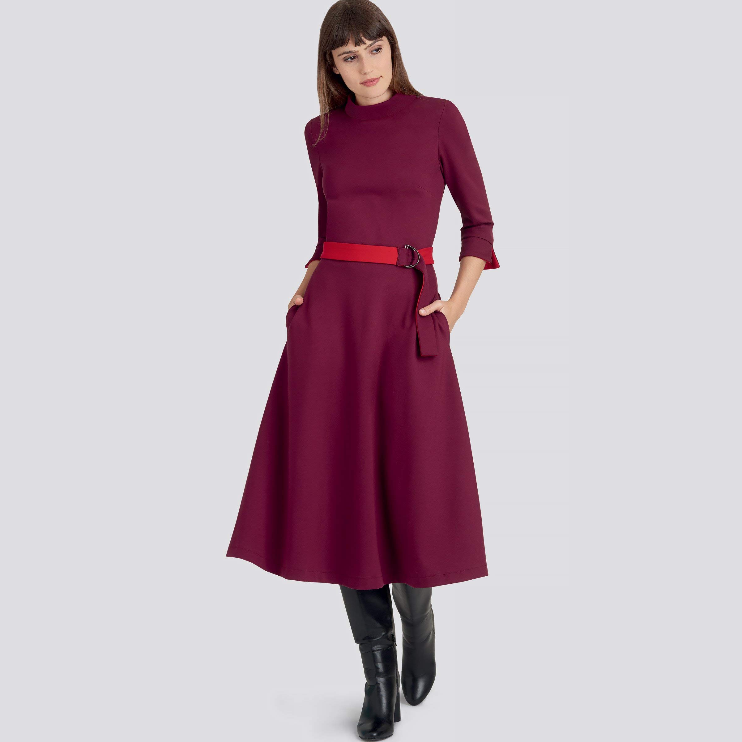 Simplicity SS9176AA AA (10-12-14-16-18) Misses' & Women's fit & Flare Dresses with Sleeve & Neckline Variations & Reversible Belt